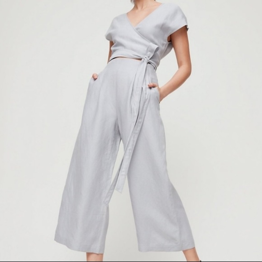 Aritzia Wilfred Linen Brax Jumpsuit Pearl Grey Size 8